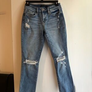 Flying Monkey Light Blue Distressed Straight Leg Jeans